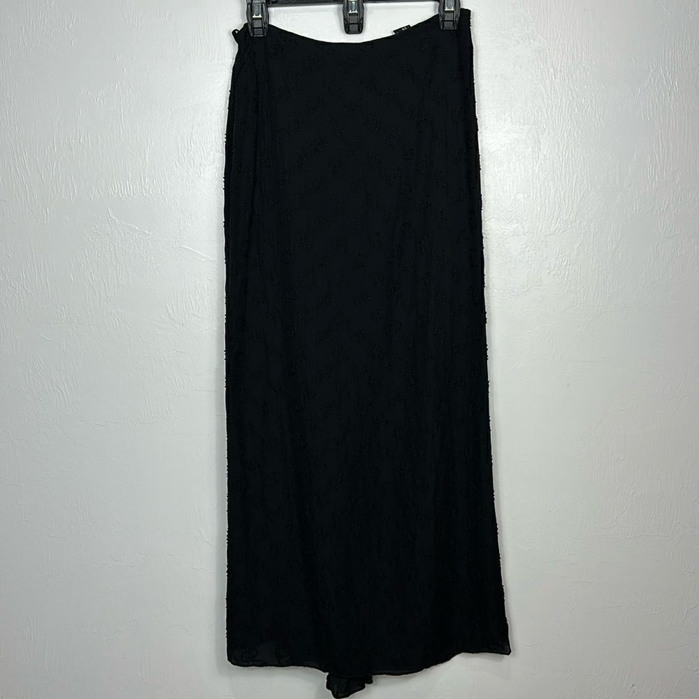 MAG Black Silk Blend Beaded Mid Rise Maxi Evening Skirt Size 6